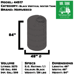44517 - 500 Imperial Gallon Black Vertical Water Tank-image