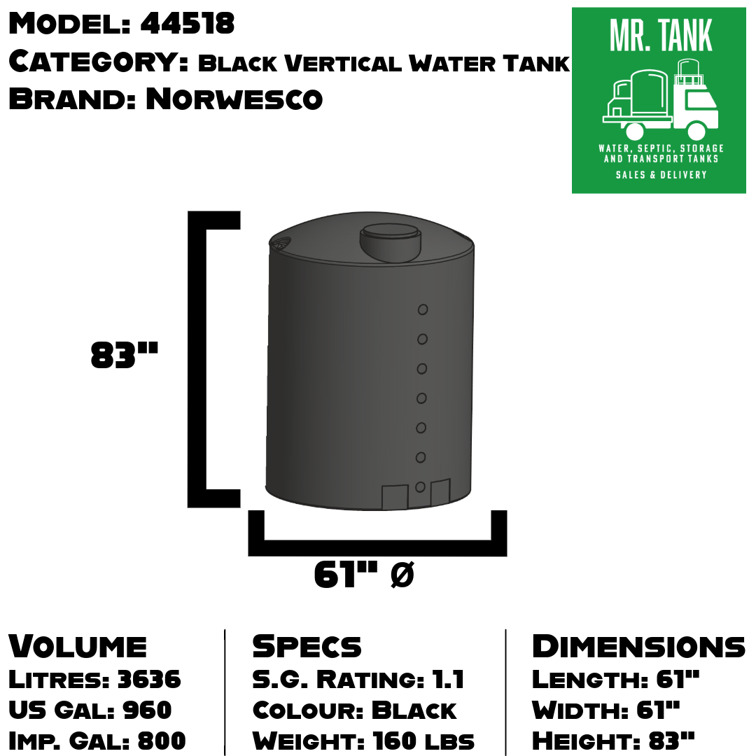 44518 - 800 Imperial Gallon Black Vertical Water Tank-image