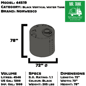 44519 - 1000 Imperial Gallon Black Vertical Water Tank-image
