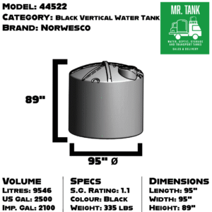 44522 - 2100 Imperial Gallon Black Vertical Water Tank-image