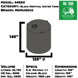 44524 - 5000 Imperial Gallon Black Vertical Water Tank-image