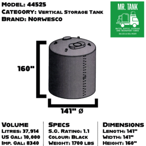 44525 - 8340 Imperial Gallon Black Vertical Water Tank-image