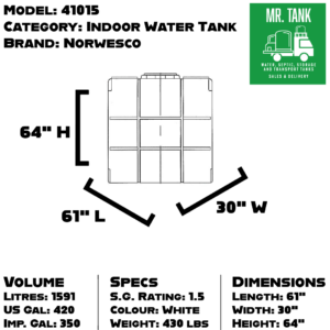 41015 - 350 Imperial Gallon Indoor Freestanding Water Tank-image