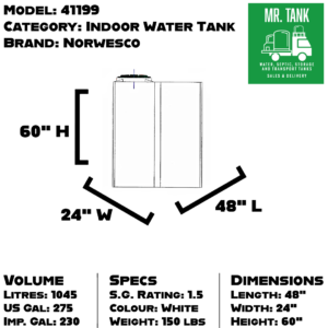 41199 - 230 Imperial Gallon Indoor Freestanding Water Tank-image
